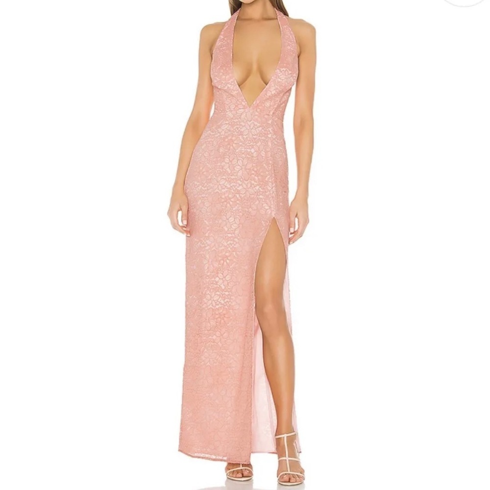 NBD Maxi Dress Into The Fire Gown in Nude Pink, Sz Large